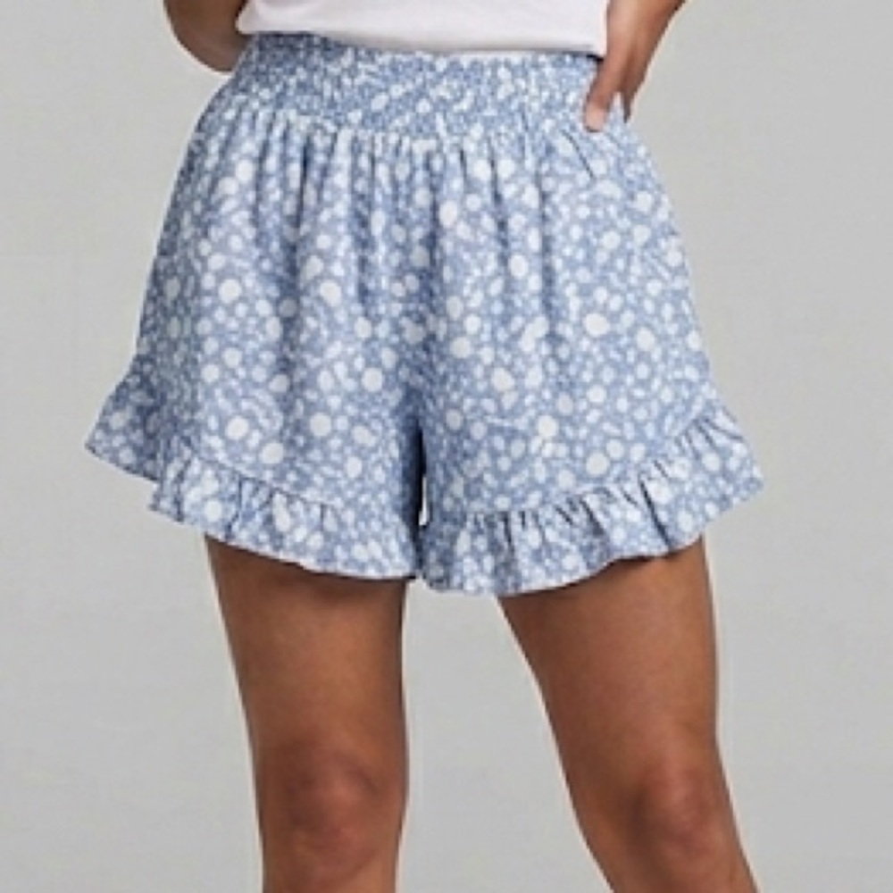 Light Blue Floral Ruffle Shorts